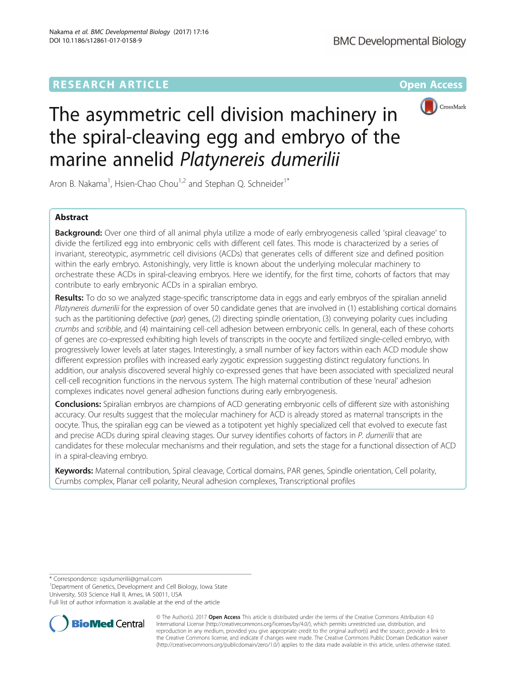 The Asymmetric Cell Division Machinery in the Spiral-Cleaving Egg and Embryo of the Marine Annelid Platynereis Dumerilii Aron B