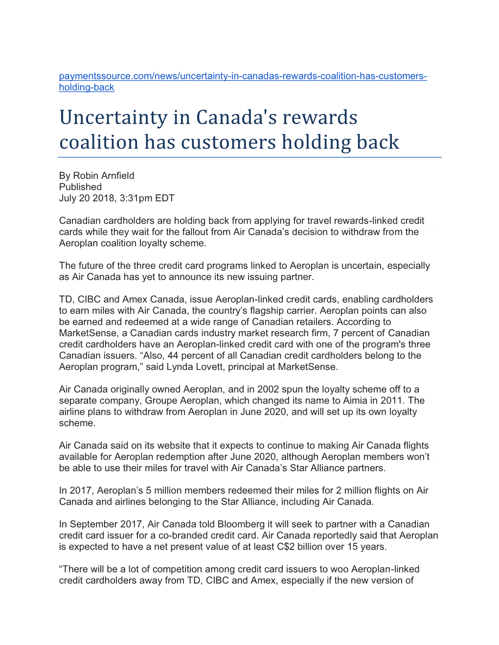 Uncertainty in Canada's Rewards Coalition Has Customers Holding Back