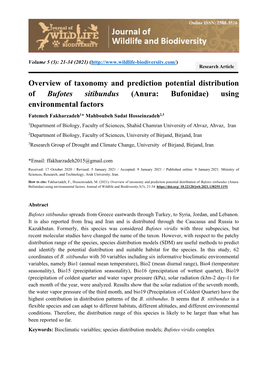 Overview of Taxonomy and Prediction Potential Distribution of Bufotes