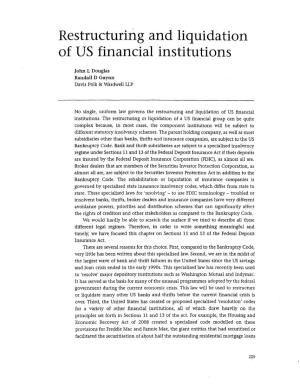 Restructuring and Liquidation of US Financial Institutions