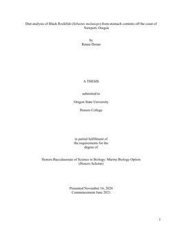 Diet Analysis of Black Rockfish (Sebastes Melanops) from Stomach Contents Off the Coast of Newport, Oregon