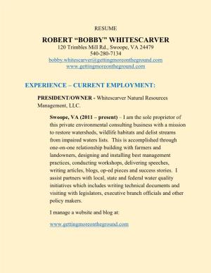 Bobby Whitescarver Resume 2017