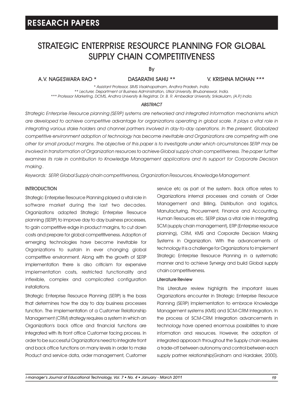 Strategic Enterprise Resource Planning for Global Supply Chain Competitiveness