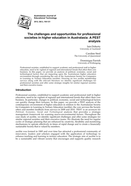 The Challenges and Opportunities for Professional Societies in Higher Education in Australasia: a PEST Analysis