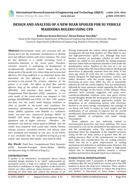 Design and Analysis of a New Rear Spoiler for Su Vehicle Mahindra Bolero Using Cfd