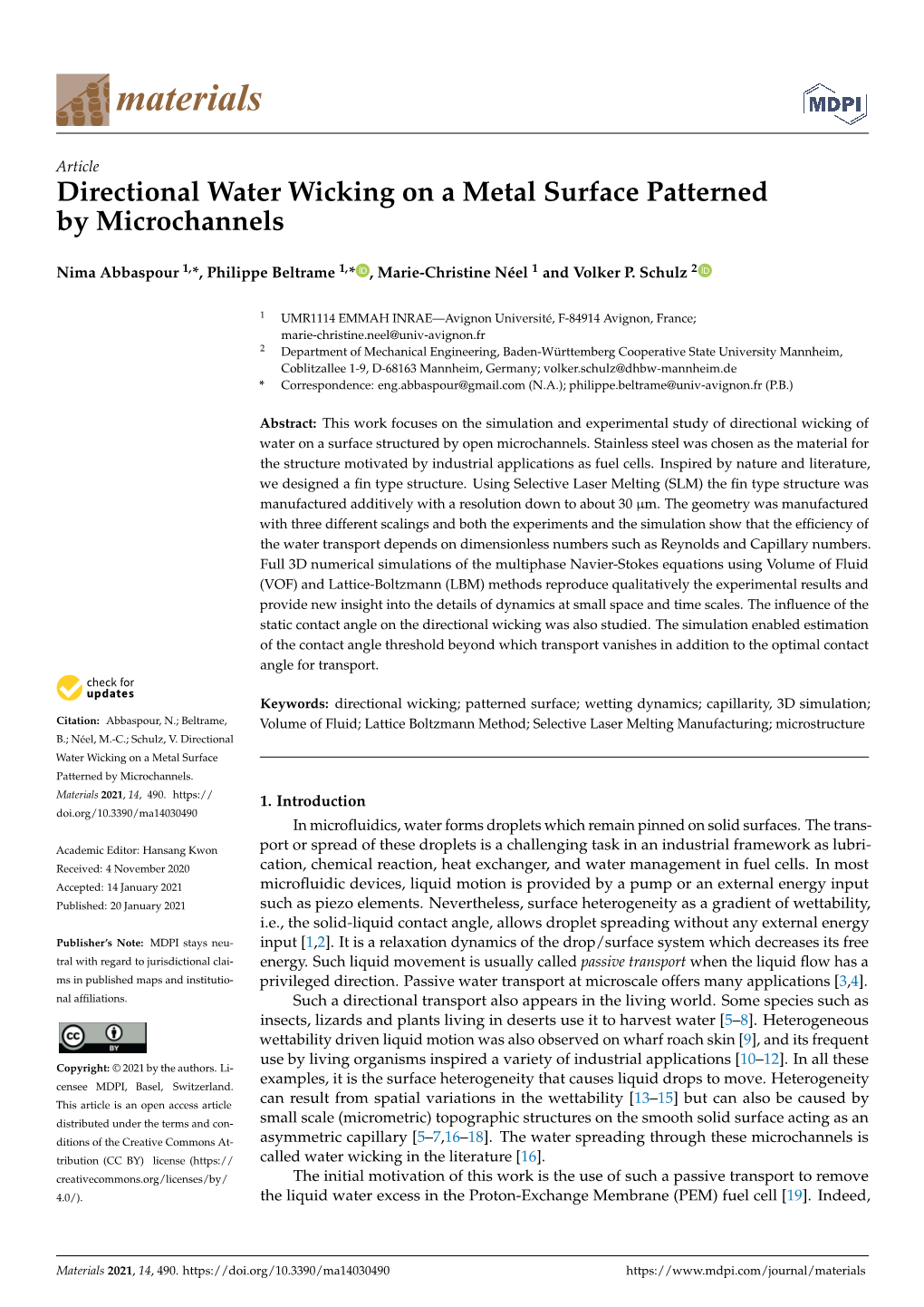 Directional Water Wicking on a Metal Surface Patterned by Microchannels