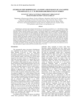 Studies on the Morphology, Anatomy and Ecology of Anacamptis Pyramidalis (L.) L