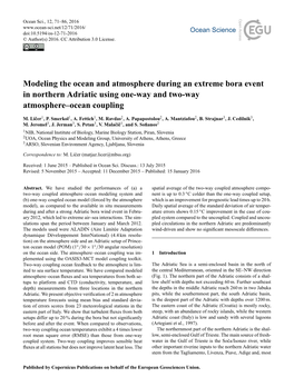 Modeling the Ocean and Atmosphere During an Extreme Bora Event in Northern Adriatic Using One-Way and Two-Way Atmosphere–Ocean Coupling