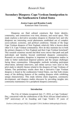 Research Note Secondary Diaspora: Cape Verdean Immigration to The