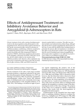 Effects of Antidepressant Treatment on Inhibitory Avoidance Behavior and Amygdaloid ␤-Adrenoceptors in Rats Lynette C