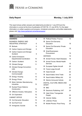 Daily Report Monday, 1 July 2019 CONTENTS