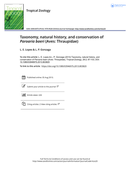 Taxonomy, Natural History, and Conservation of Paroaria Baeri (Aves: Thraupidae)