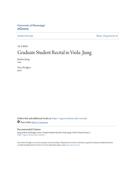 Graduate Student Recital in Viola: Jiang Jinshan Jiang Viola