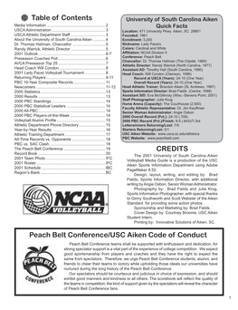 Table of Contents CREDITS Peach Belt Conference/USC Aiken Code