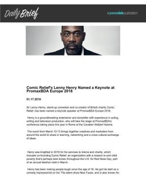 Comic Relief's Lenny Henry Named a Keynote at Promaxbda Europe 2018