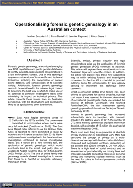 Operationalising Forensic Genetic Genealogy in an Australian Context