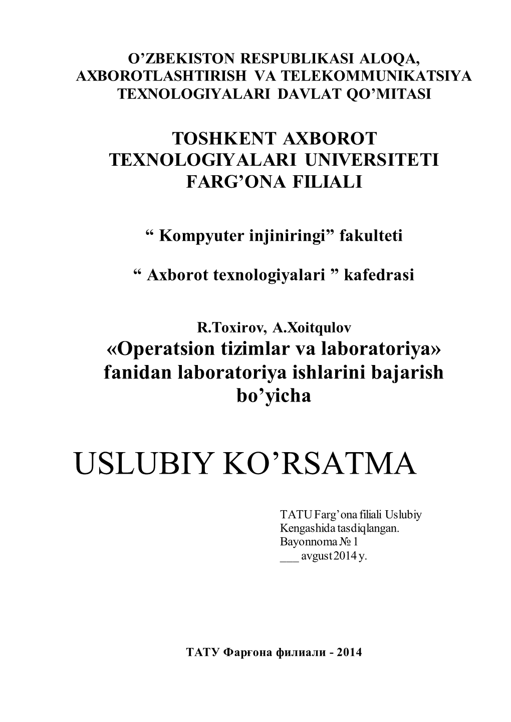 “ Kompyuter Injiniringi” Fakulteti “ Axborot Texnologiyalari ”