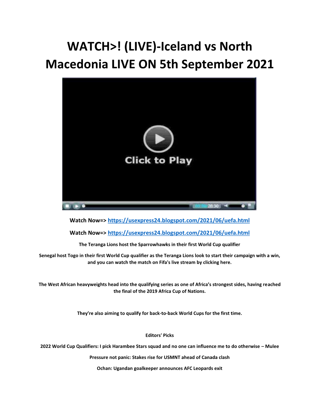 Iceland Vs North Macedonia LIVE on 5Th September 2021
