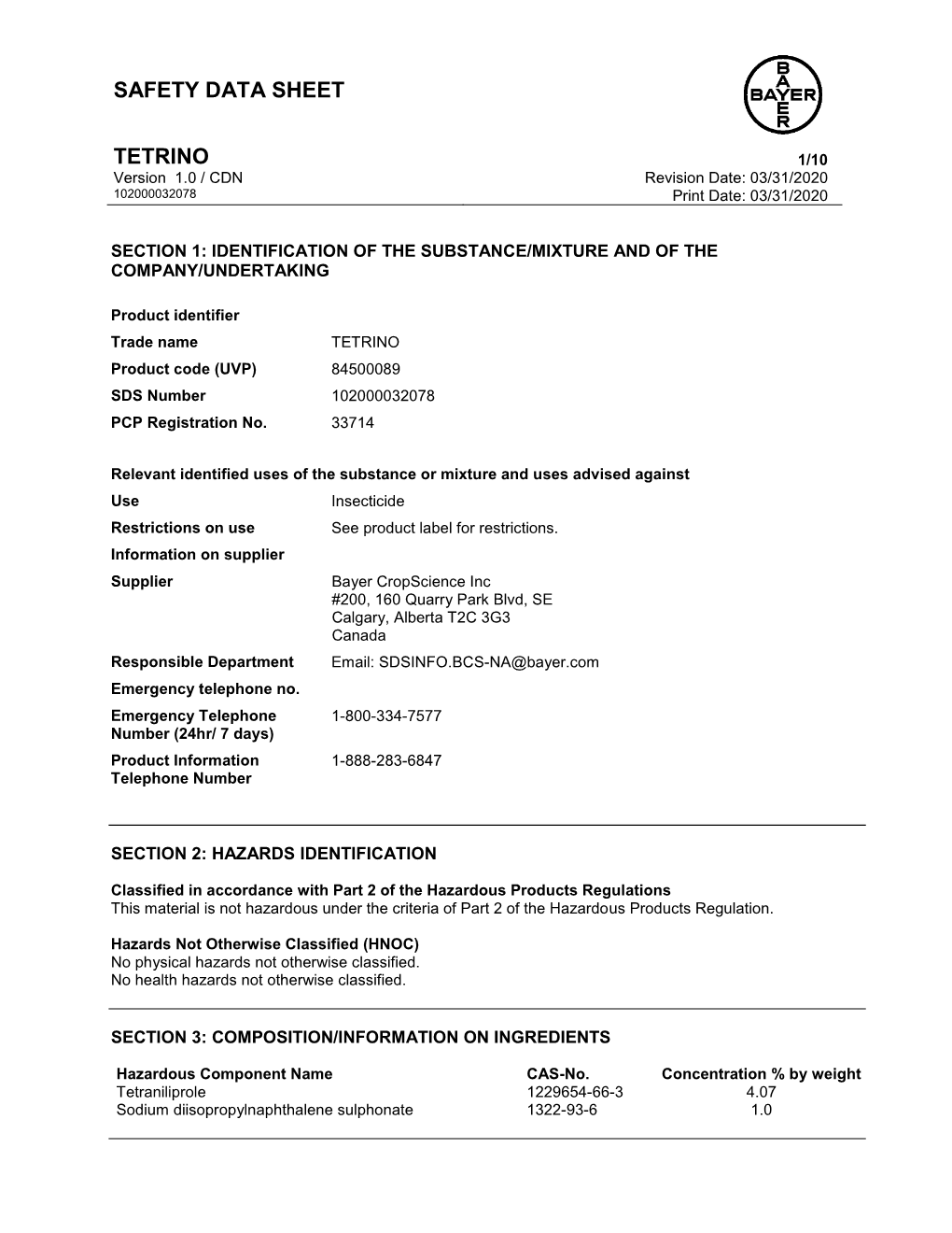 Safety Data Sheet Tetrino