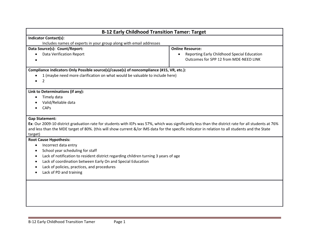 B-12 Early Childhood Transition Tamer Page 2