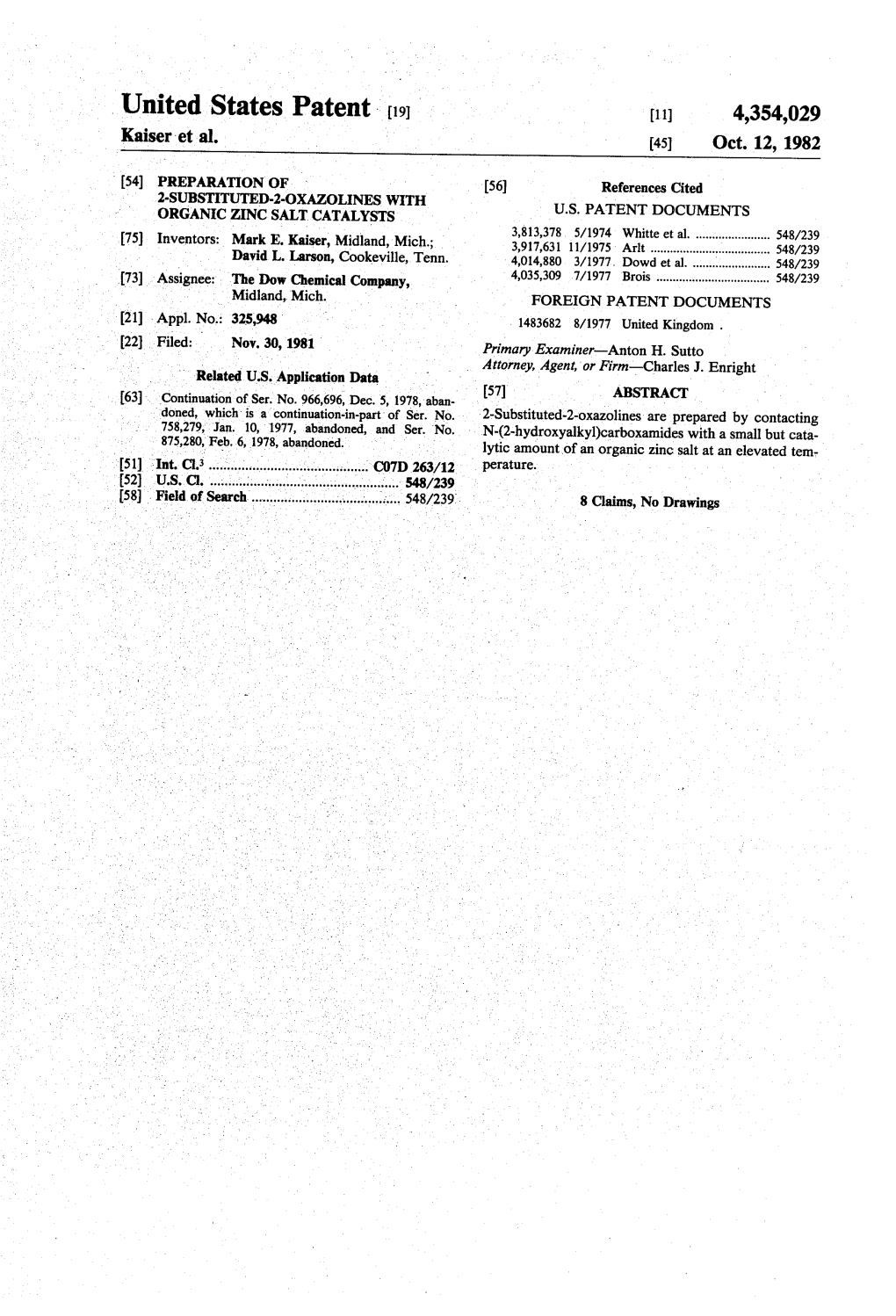 United States Patent (19) (11) 4,354,029 Kaiser Et Al