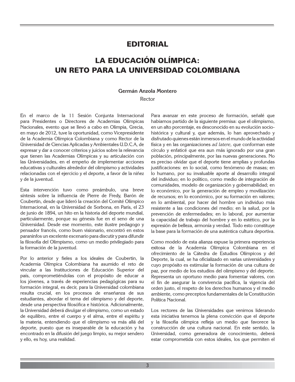 Editorial La Educación Olímpica