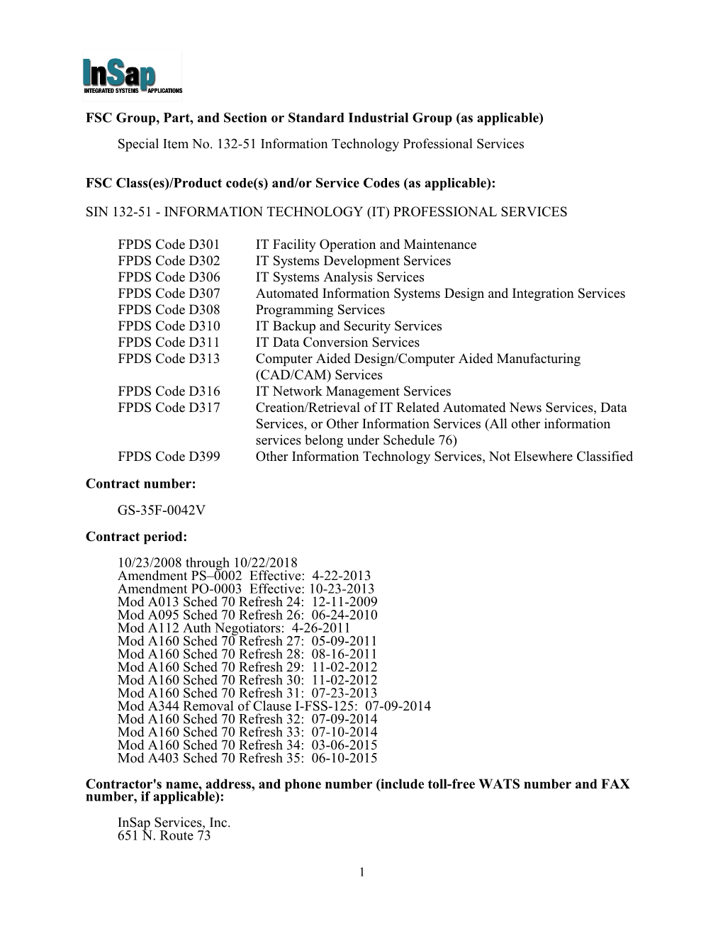 FSC Group, Part, and Section Or Standard Industrial Group (As Applicable)