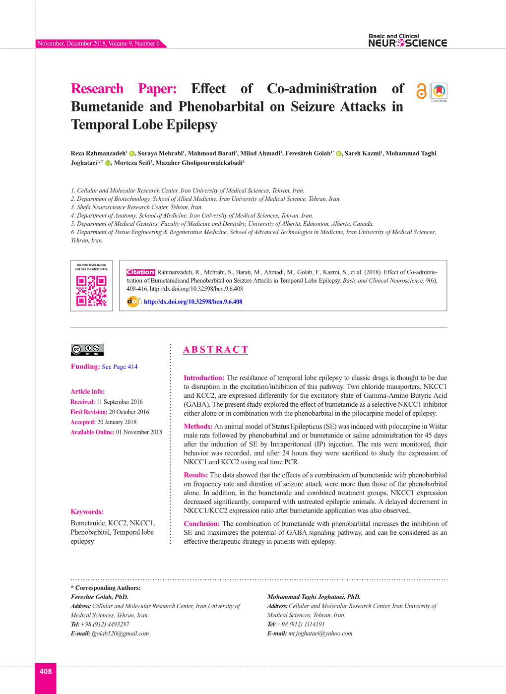 Effect of Co-Adminis-Tration of Bumetanideand Phenobarbital on Seizure Attacks in Temporal Lobe Epilepsy