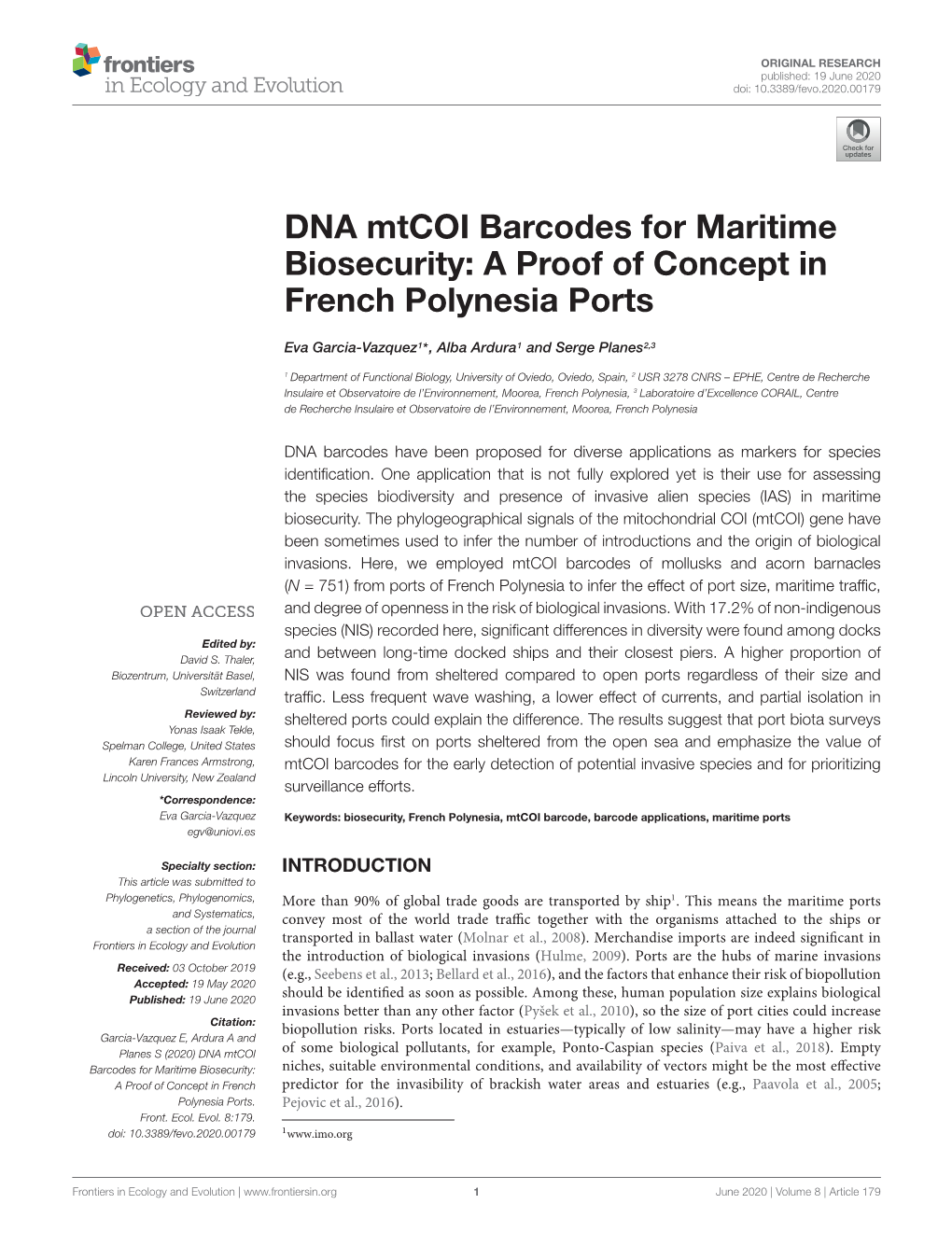 DNA Mtcoi Barcodes for Maritime Biosecurity: a Proof of Concept in French Polynesia Ports