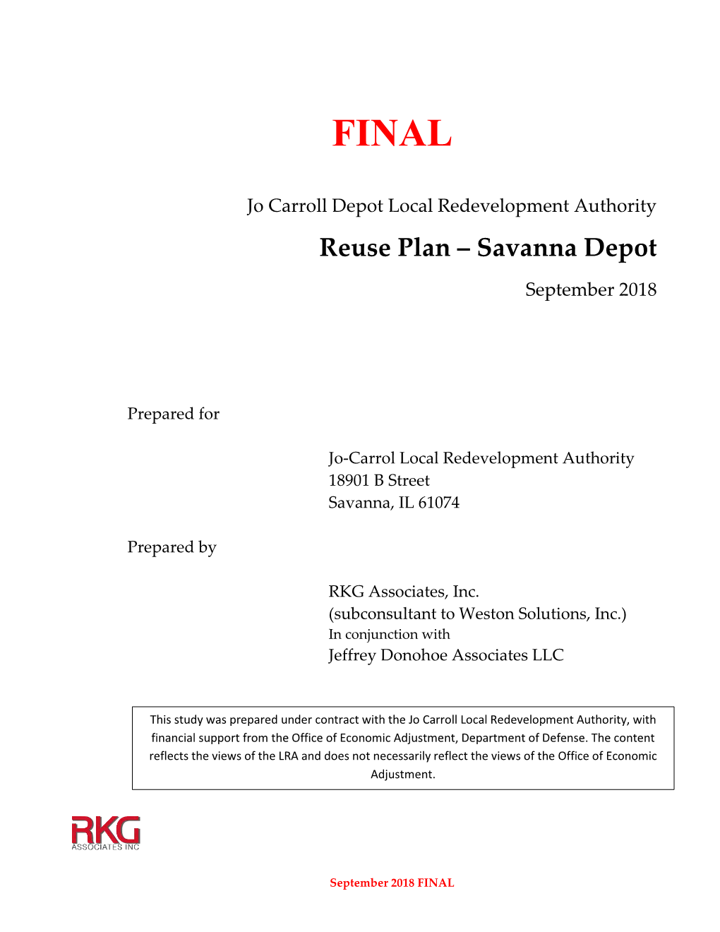 Reuse Plan – Savanna Depot September 2018