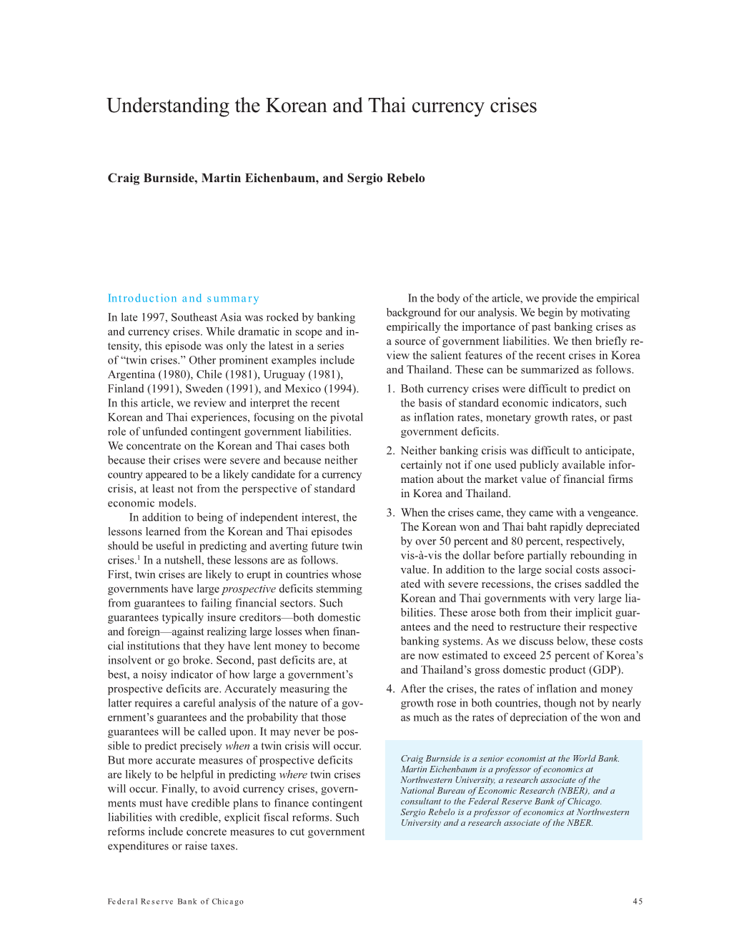 Understanding the Korean and Thai Currency Crises