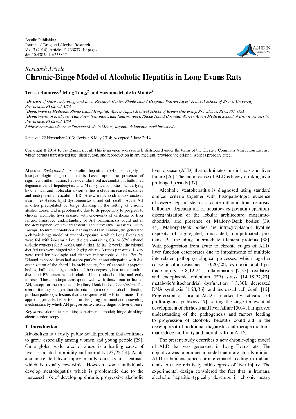 Chronic-Binge Model of Alcoholic Hepatitis in Long Evans Rats