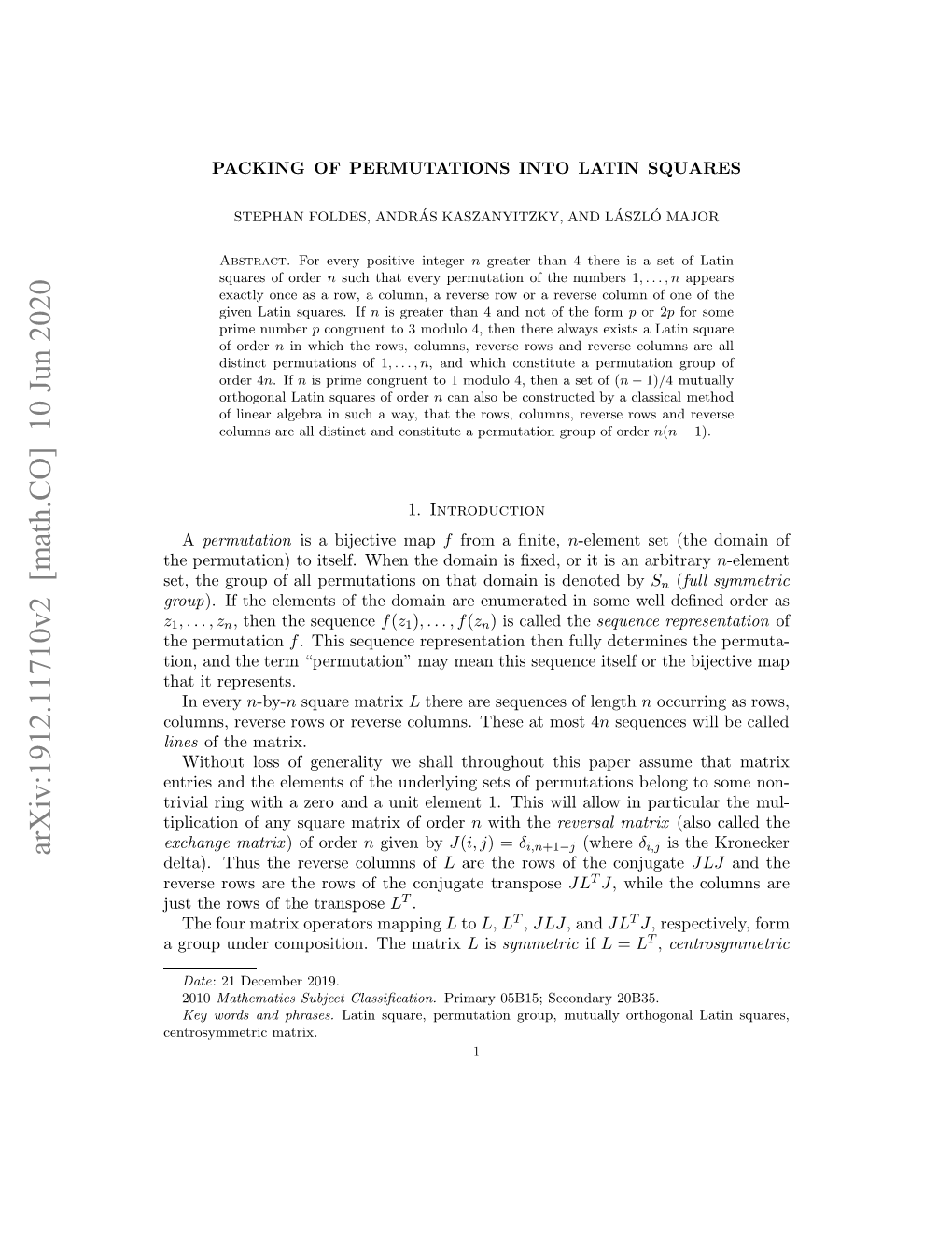 Packing of Permutations Into Latin Squares 10