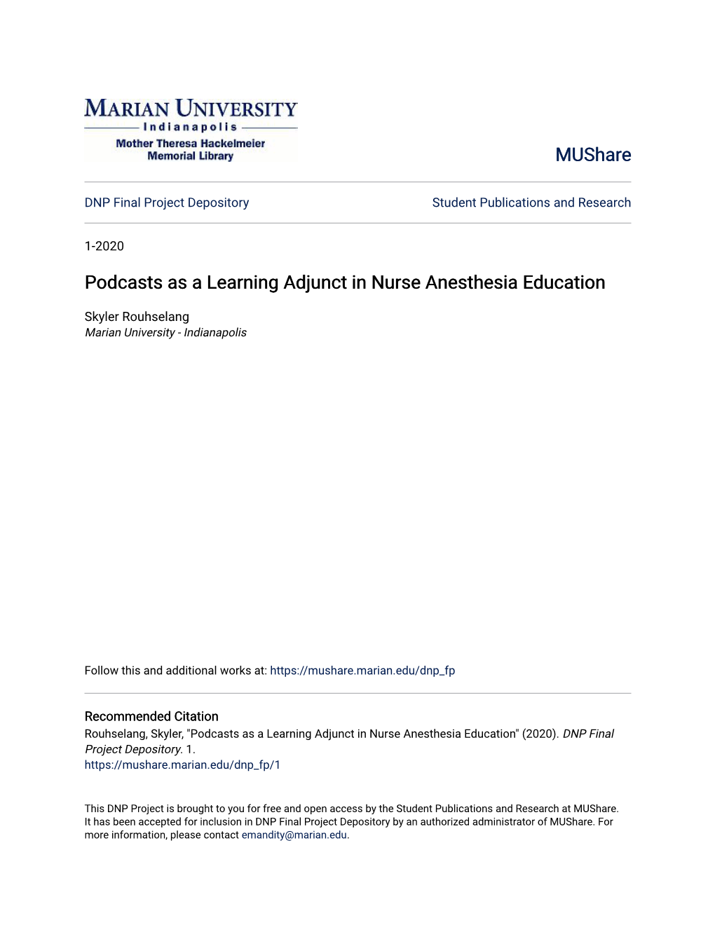 Podcasts As a Learning Adjunct in Nurse Anesthesia Education