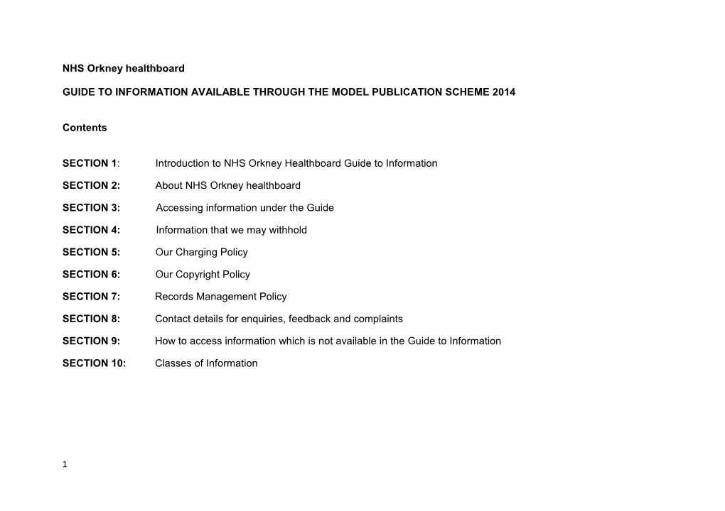 NHS Orkney Guide to Information Publication Scheme 2014