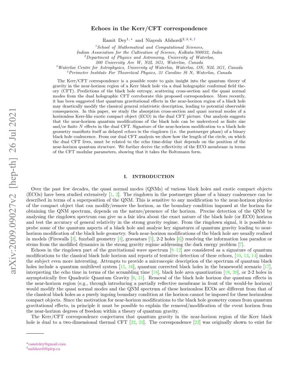 Arxiv:2009.09027V2 [Hep-Th] 26 Jul 2021