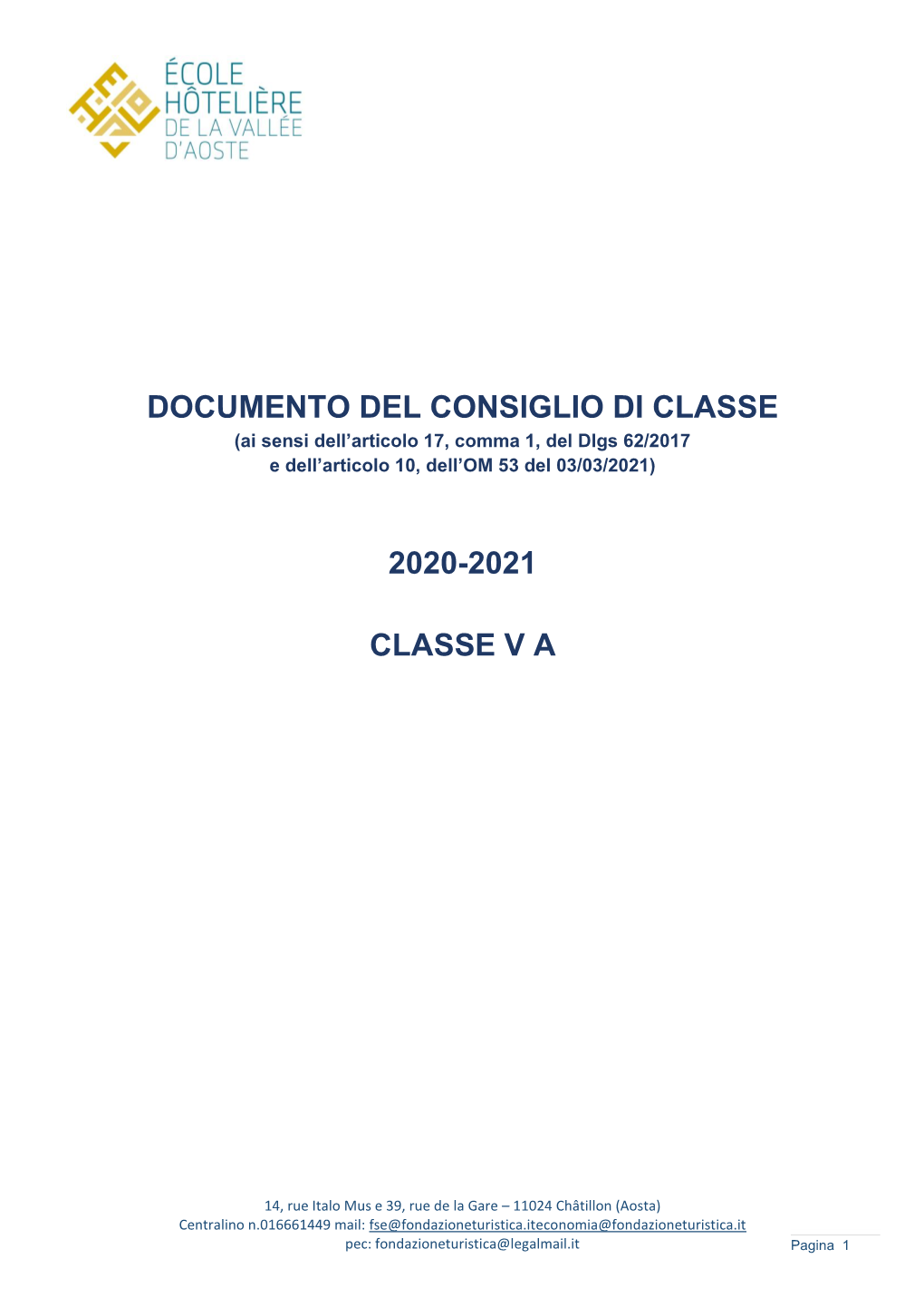 Documento Del Consiglio Di Classe 2020-2021 Classe