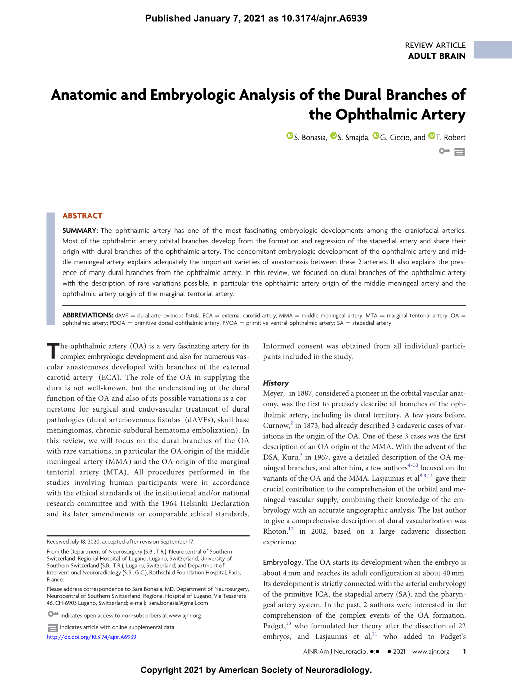 Anatomic and Embryologic Analysis of the Dural Branches of the Ophthalmic Artery