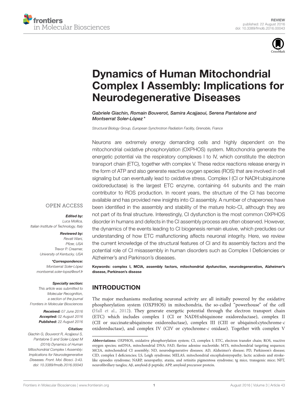 Dynamics of Human Mitochondrial Complex I Assembly: Implications for Neurodegenerative Diseases