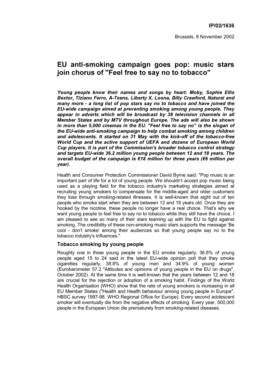 EU Anti Smoking Campaign Goes