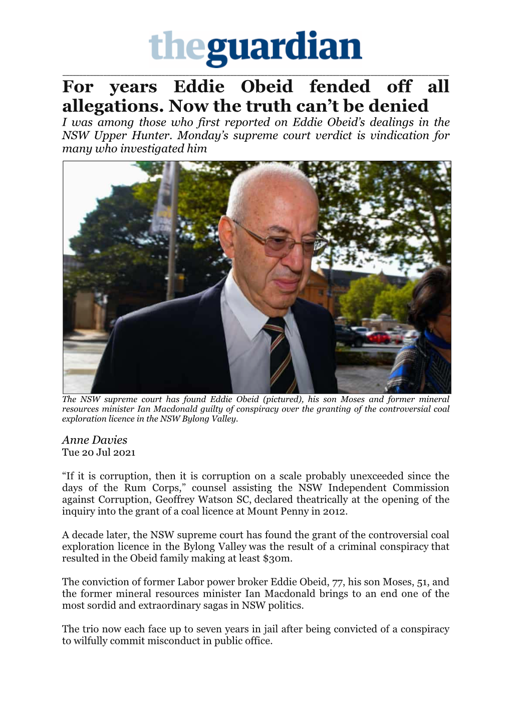 For Years Eddie Obeid Fended Off All Allegations. Now the Truth Can't Be