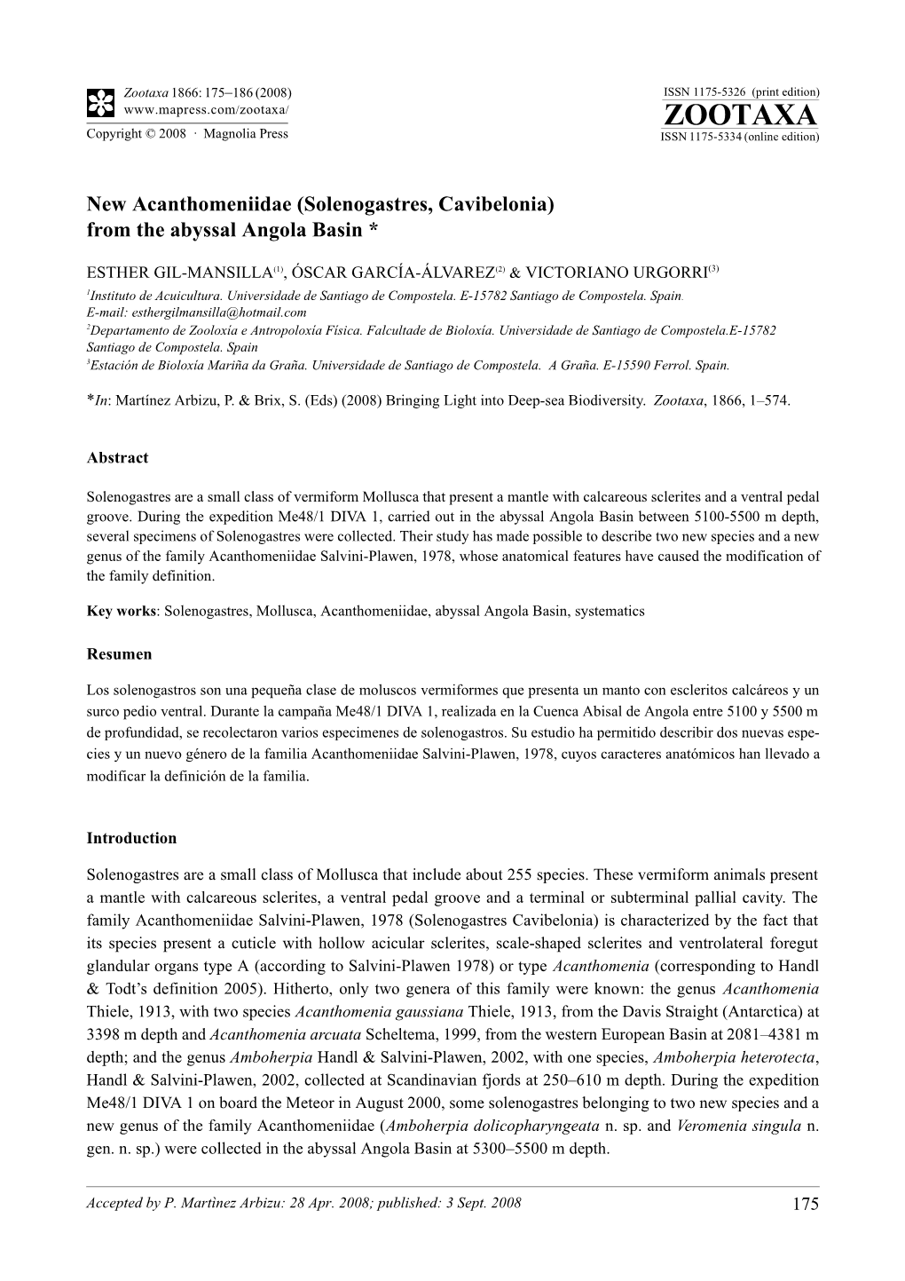 Zootaxa, New Acanthomeniidae (Solenogastres, Cavibelonia)