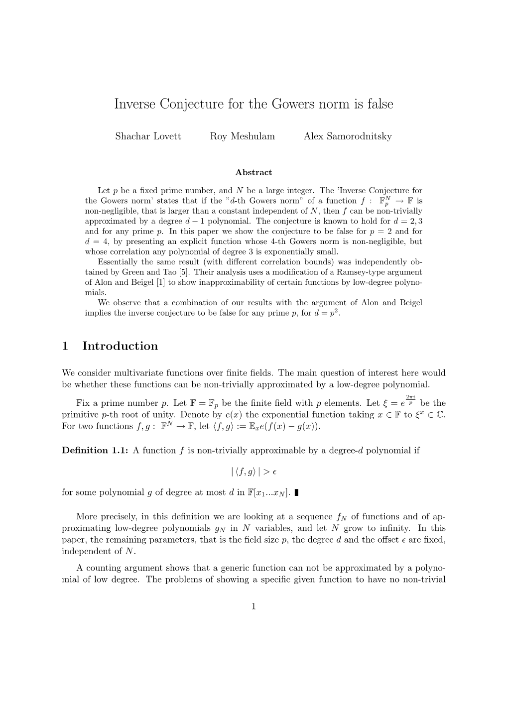 Inverse Conjecture for the Gowers Norm Is False