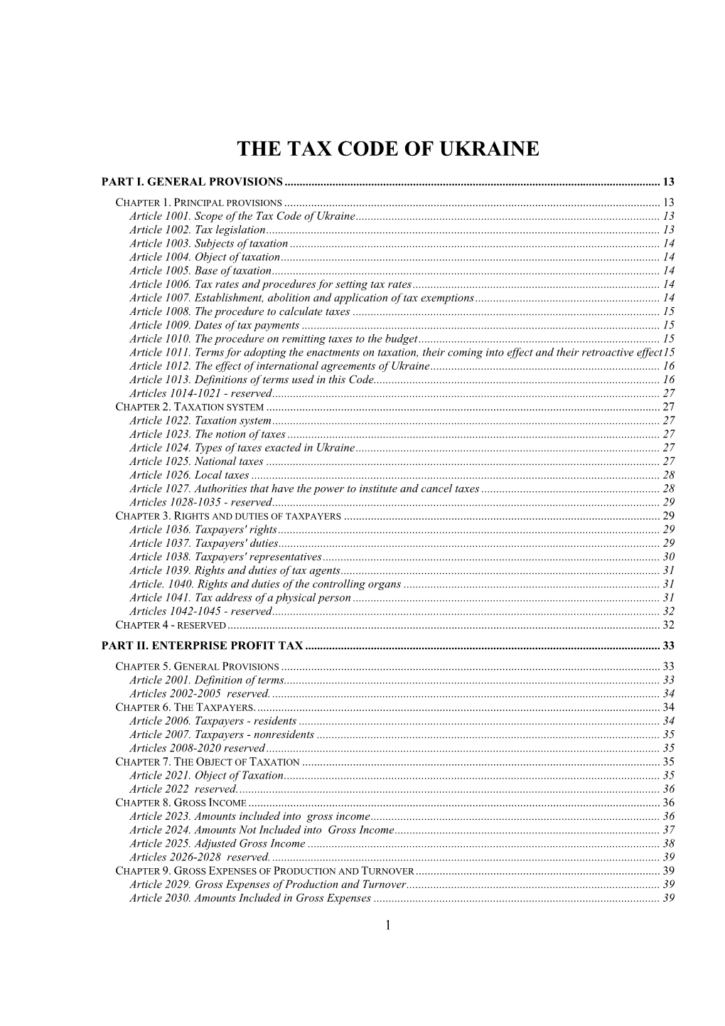 The Tax Code of Ukraine