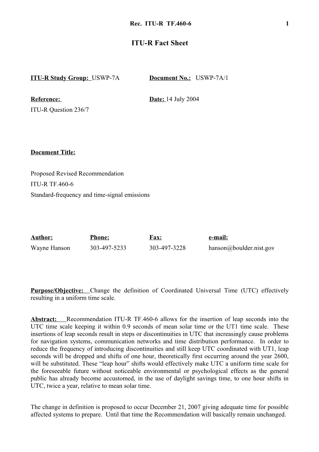 RECOMMENDATION ITU-R TF.460-6* - Standard-Frequency and Time-Signal Emissions