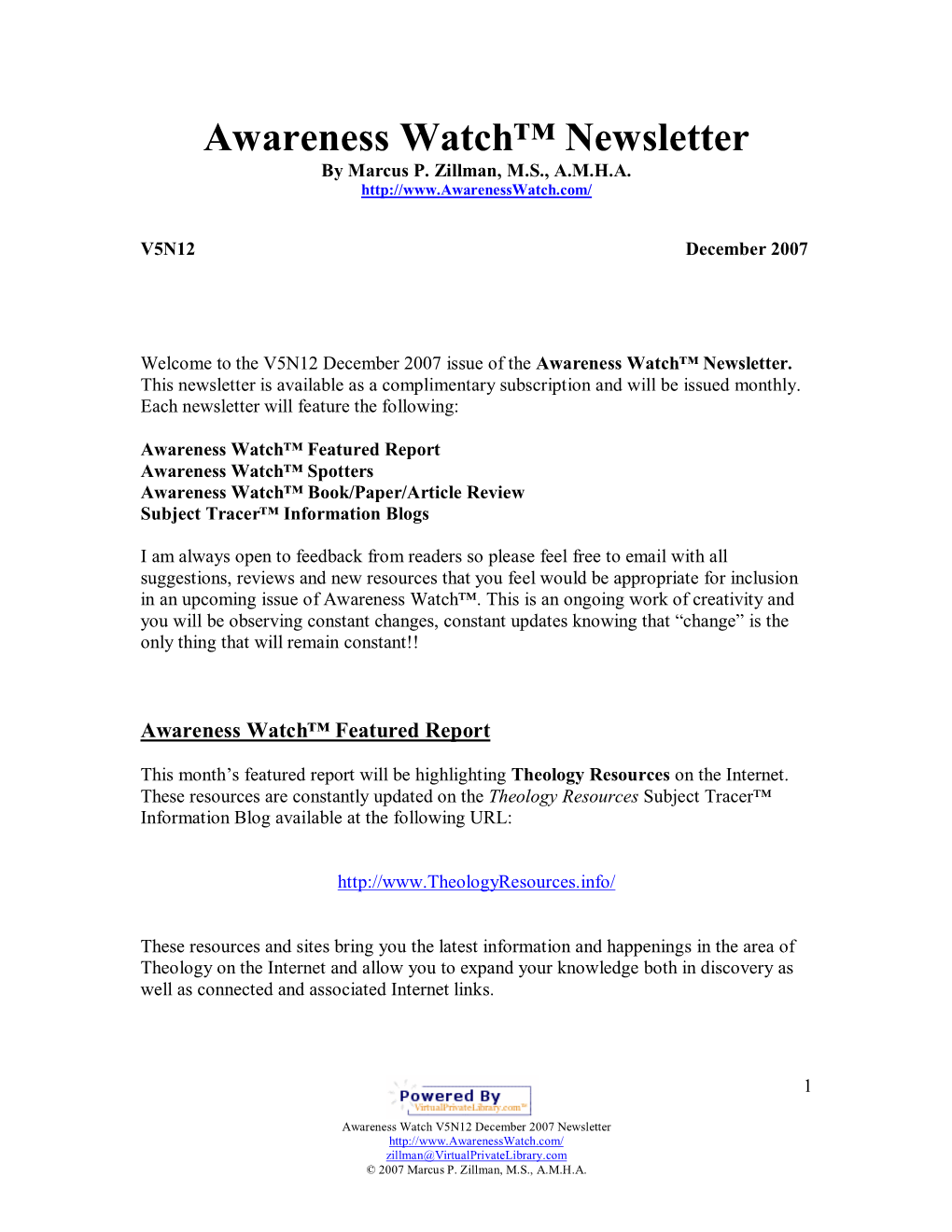 Awareness Watch™ Newsletter by Marcus P