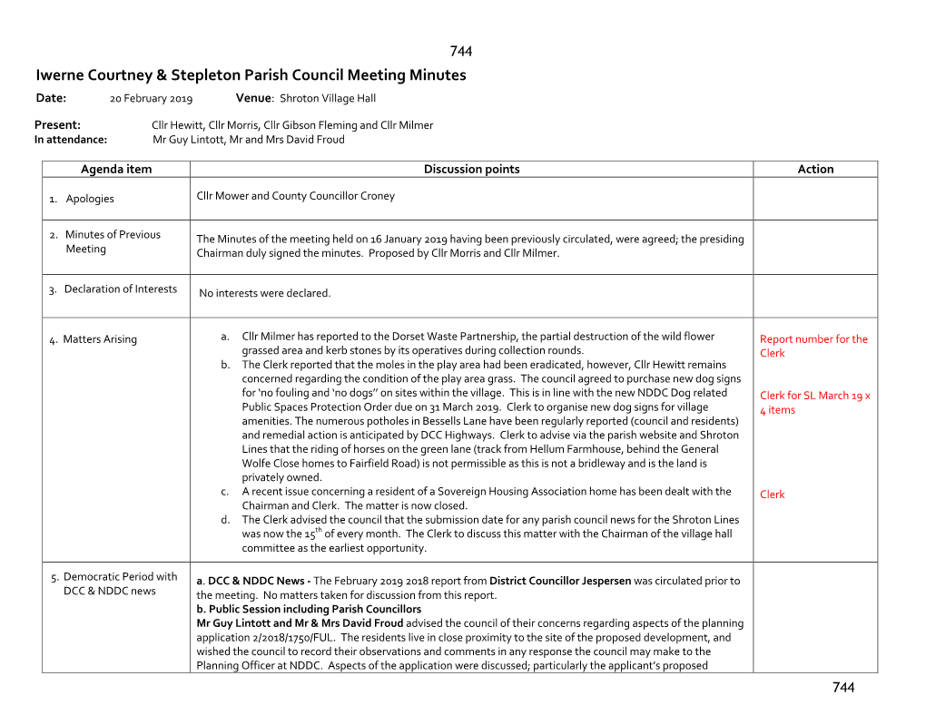 Iwerne Courtney & Stepleton Parish Council Meeting Minutes