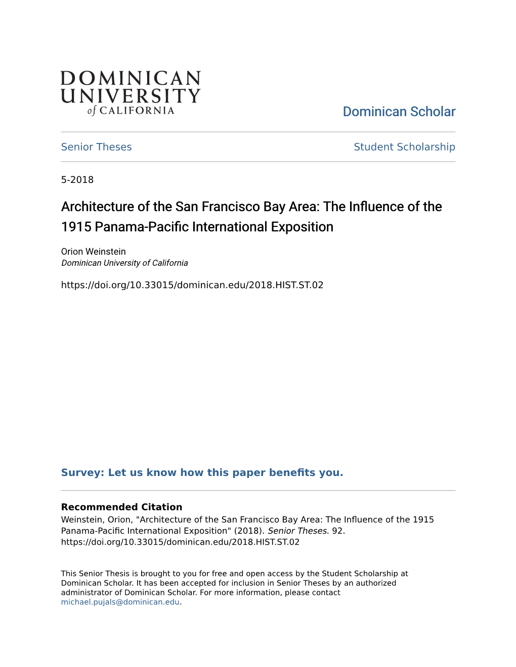 Architecture of the San Francisco Bay Area: the Influence of the 1915 Panama-Pacific International Exposition