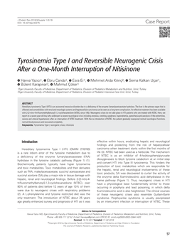 Tyrosinemia Type I and Reversible Neurogenic Crisis After a One-Month Interruption of Nitisinone