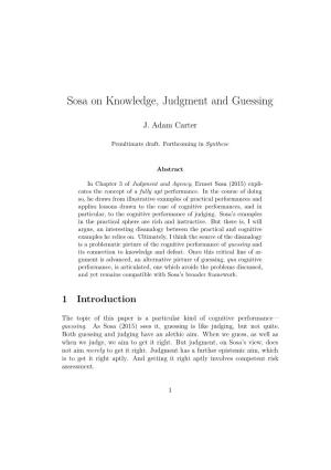 Sosa on Knowledge, Judgment and Guessing